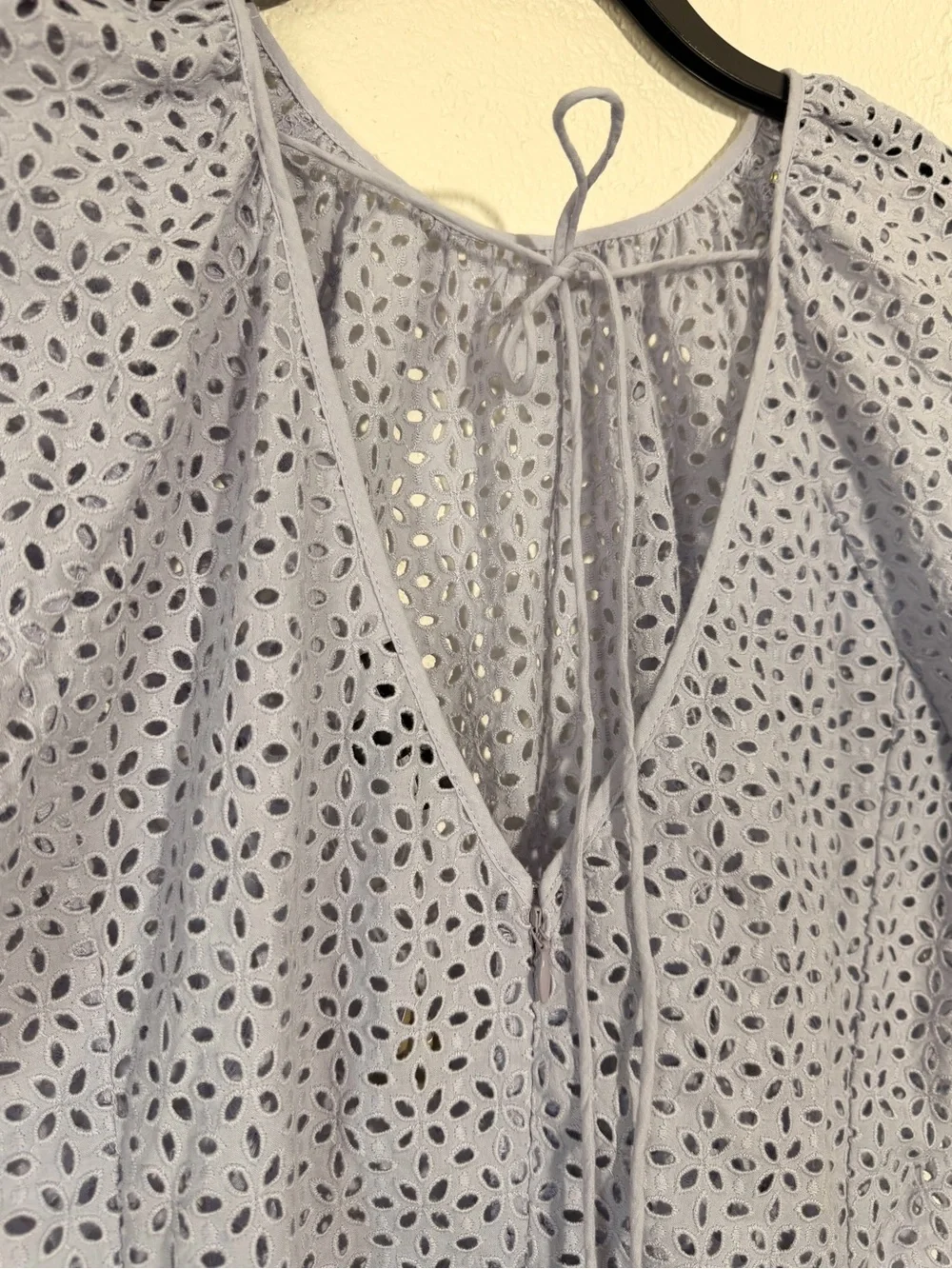 J. Crew Lavender Eyelet Puff-Sleeve Blouse with Back Tie